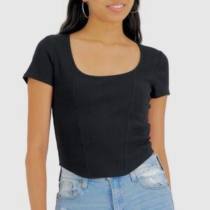 ❤️Pink Rose | Black Ribbed Top